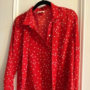 Sezane red silk blouse